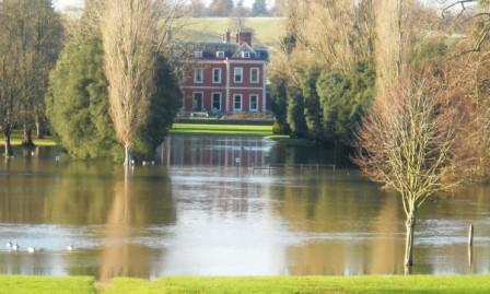 Fawley Court cut bridge flooded